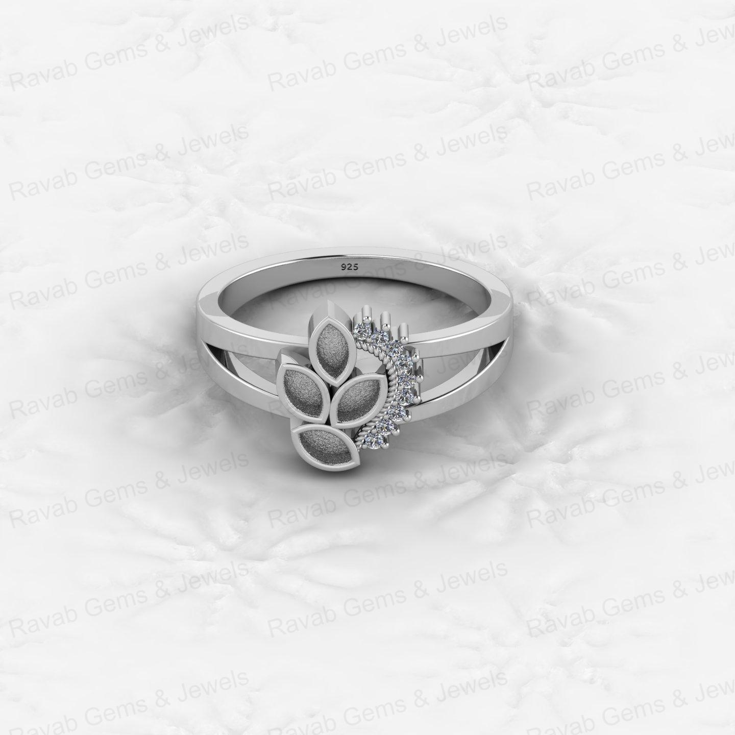 Genuine 925 Silver Marquise Semi Mount Blank Setting Ring 1.20mm CZ Superb Quality Breastmilk Keepsake Jewelry