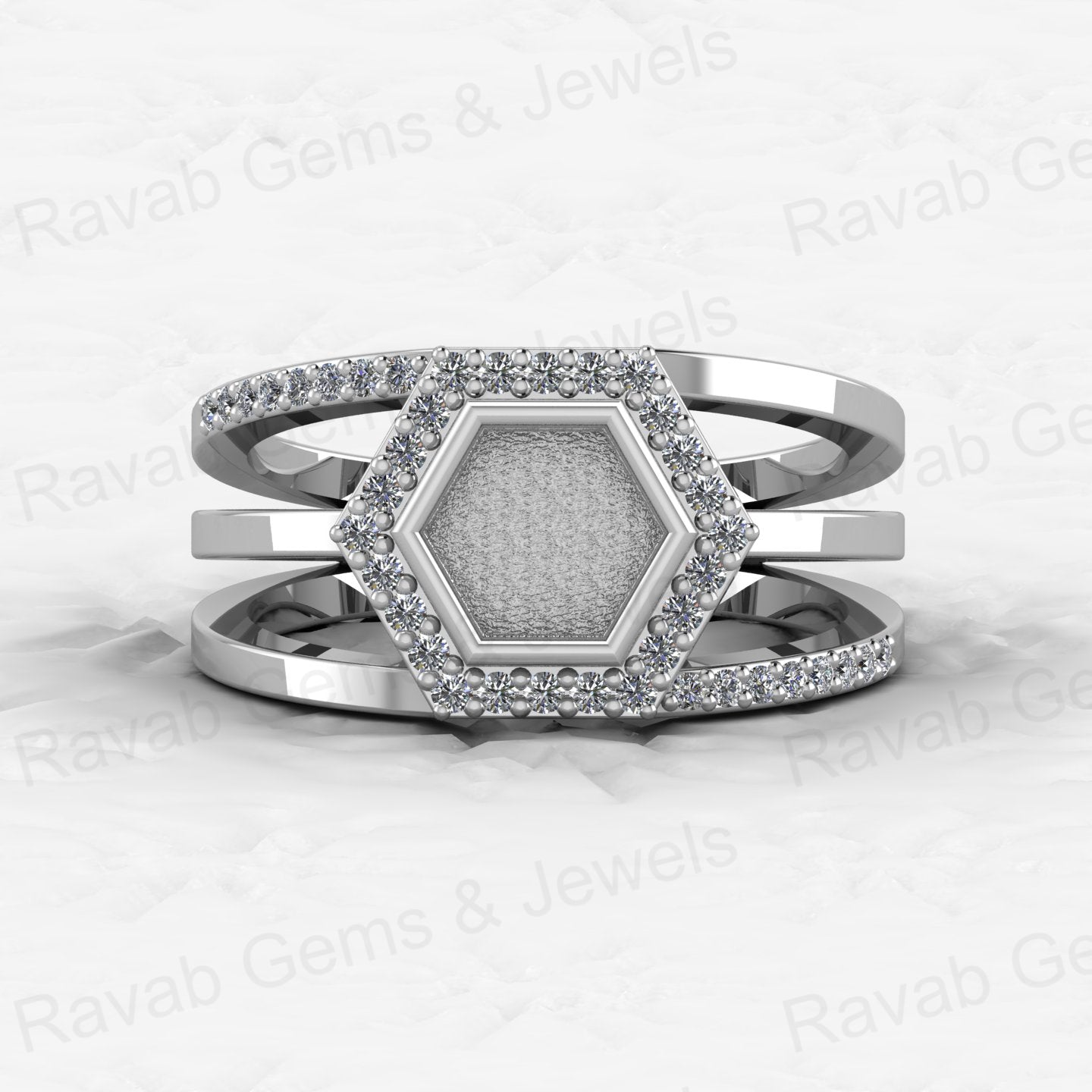 Genuine Solid 925 Sterling Silver 6mm Hexogen Shape Semi Mount Blank Setting Ring Good for Ashes & Resin Work Breastmilk Jewelry