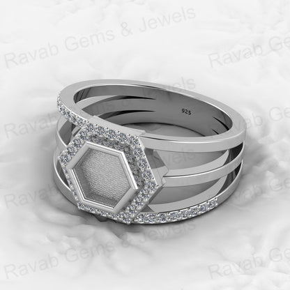 Genuine Solid 925 Sterling Silver 6mm Hexogen Shape Semi Mount Blank Setting Ring Good for Ashes & Resin Work Breastmilk Jewelry