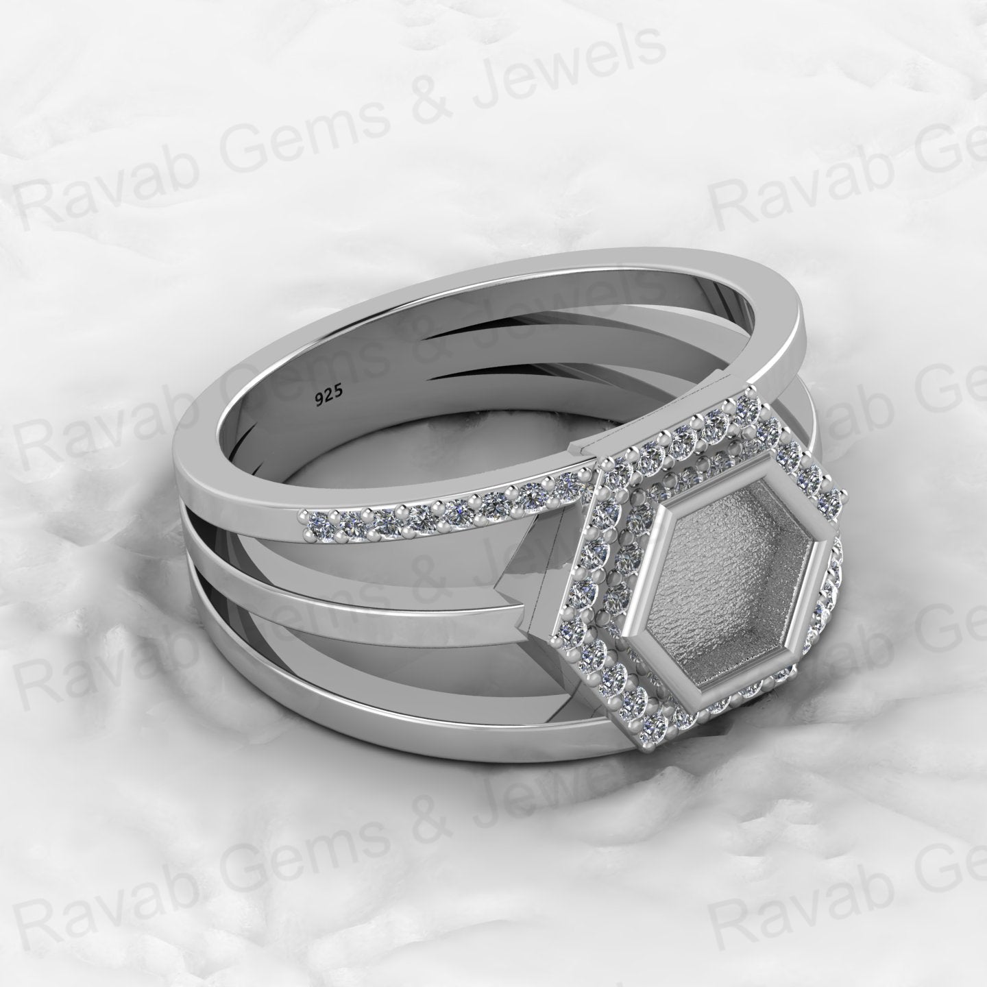 Genuine Solid 925 Sterling Silver 6mm Hexogen Shape Semi Mount Blank Setting Ring Good for Ashes & Resin Work Breastmilk Jewelry
