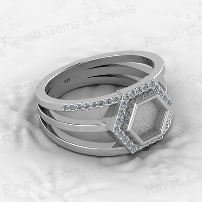 Genuine Solid 925 Sterling Silver 6mm Hexogen Shape Semi Mount Blank Setting Ring Good for Ashes & Resin Work Breastmilk Jewelry
