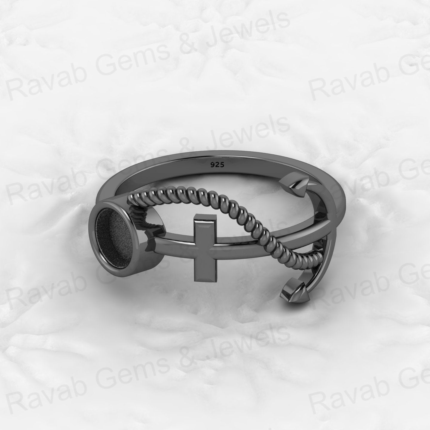 Solid 925 Sterling Silver 6mm Boat Anchor Semi Mount Ring Blank Setting Wedding Band Ashes Resin Jewelry Findings Components
