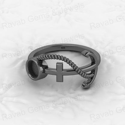 Solid 925 Sterling Silver 6mm Boat Anchor Semi Mount Ring Blank Setting Wedding Band Ashes Resin Jewelry Findings Components