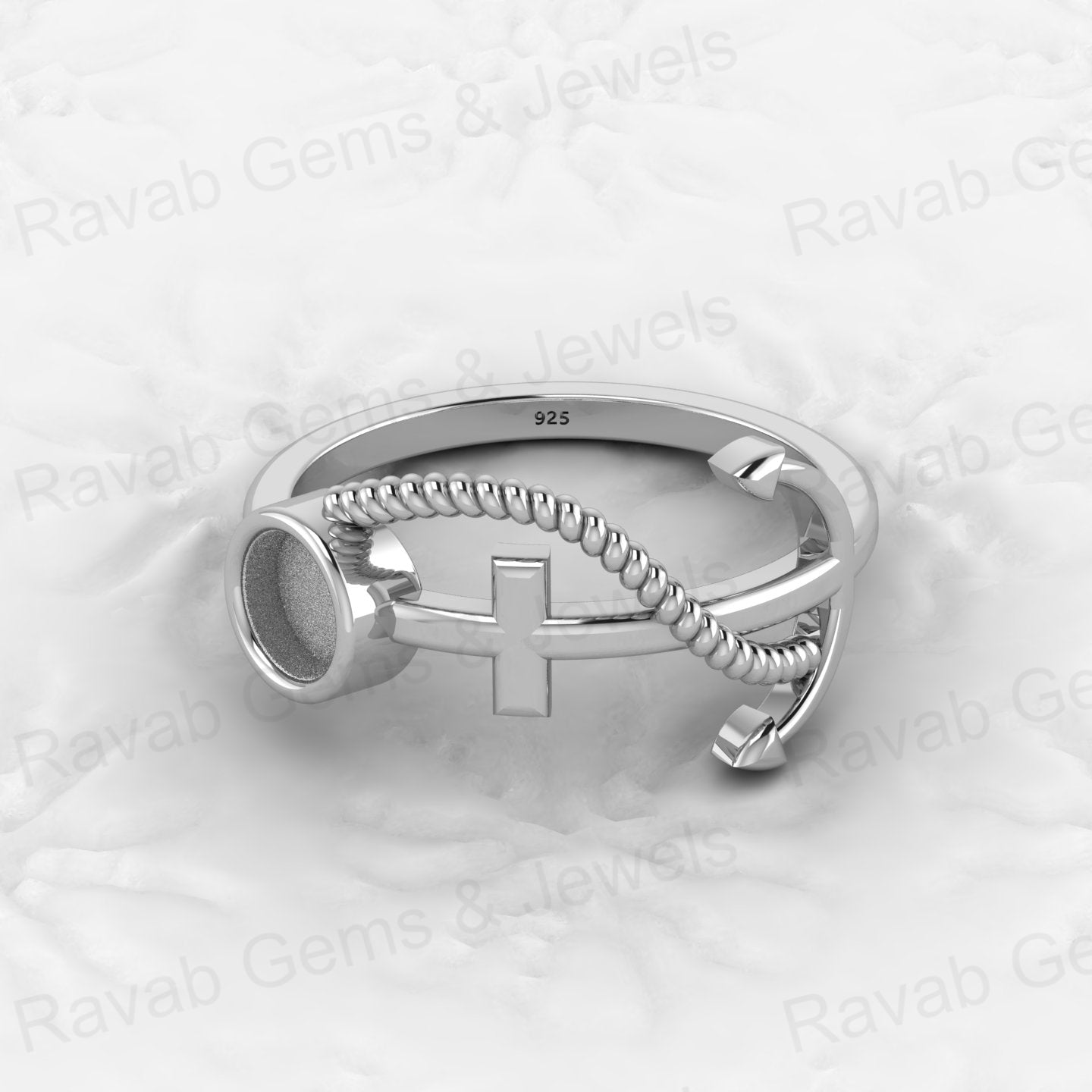 Solid 925 Sterling Silver 6mm Boat Anchor Semi Mount Ring Blank Setting Wedding Band Ashes Resin Jewelry Findings Components