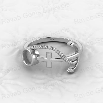 Solid 925 Sterling Silver 6mm Boat Anchor Semi Mount Ring Blank Setting Wedding Band Ashes Resin Jewelry Findings Components