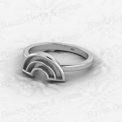 Solid 925 Sterling Silver Arch Rainbow Semi Mount Blank Setting Wedding Ring Good for Ashes & Resin Work Breastmilk Jewelry