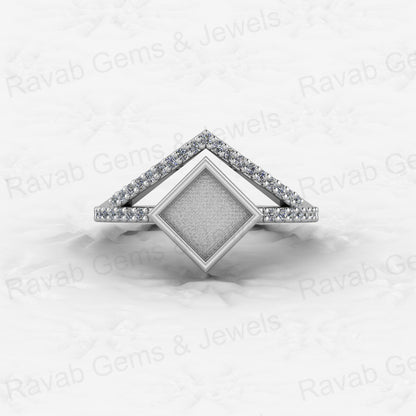 New Design Genuine 925 Silver 6mm Square With Zircon Semi Mount Blank Ring Setting for Ashes & Resin Stone Work Keepsake Jewelry