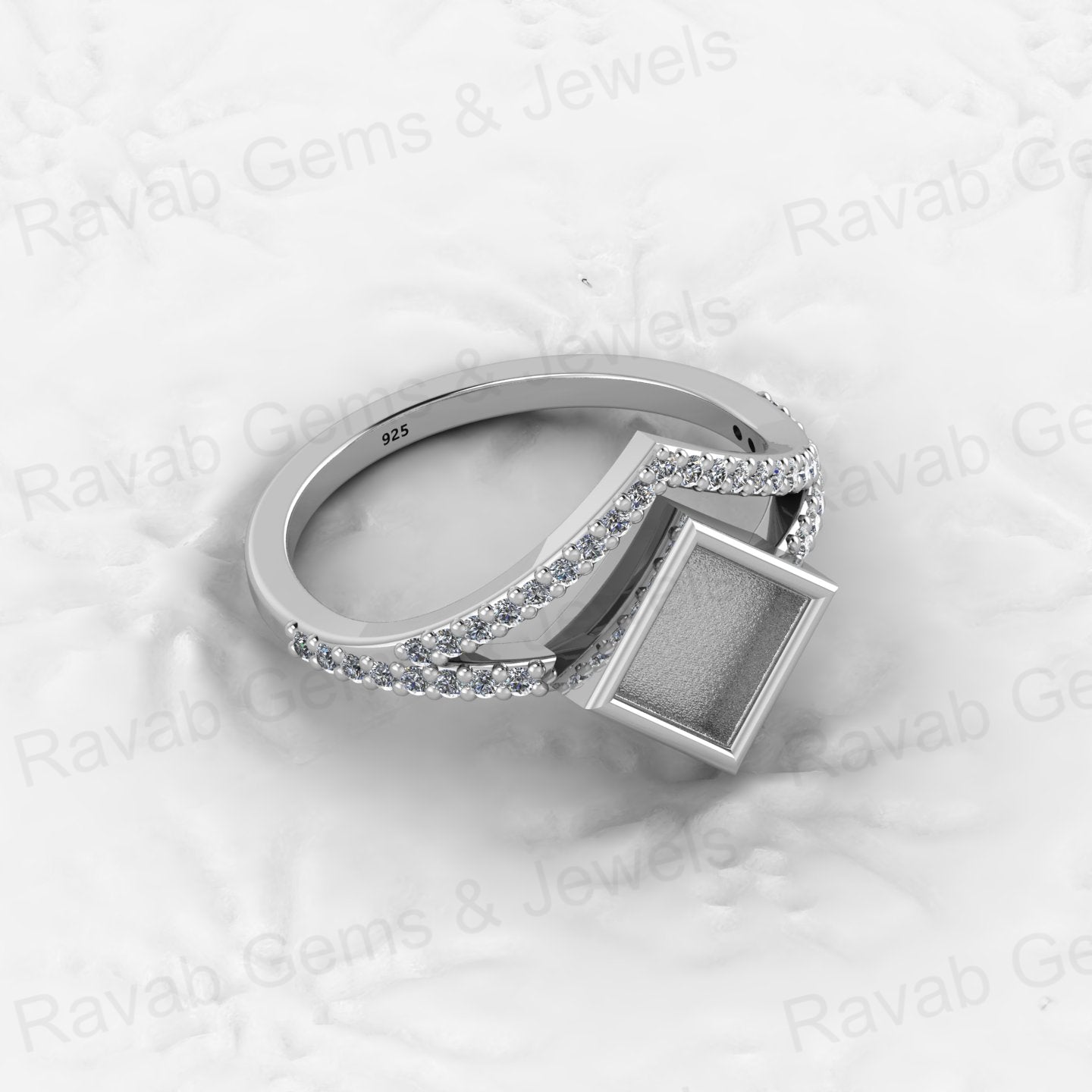 New Design Genuine 925 Silver 6mm Square With Zircon Semi Mount Blank Ring Setting for Ashes & Resin Stone Work Keepsake Jewelry