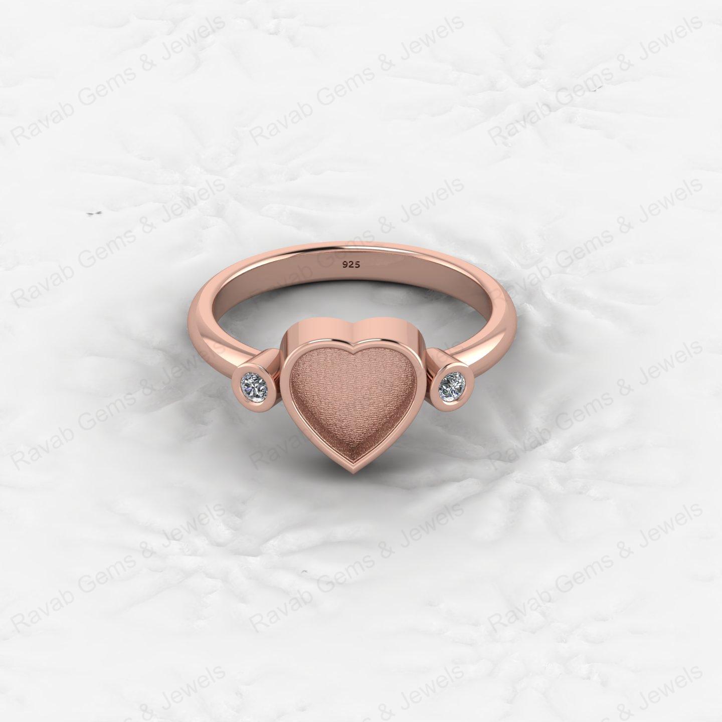 Superb Quality 925 Silver Heart 8x8mm Semi Mount Blank Setting Ring Gemstone Ashes Resin Jewelry Findings Wholesale Supplies