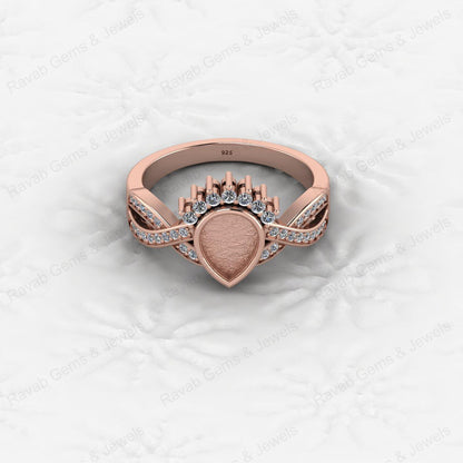 Genuine 925 Sterling Silver Pear 6x8mm Semi Mount Blank Setting Cocktail Ring Breastmilk Keepsake Fine Engagement Jewelry