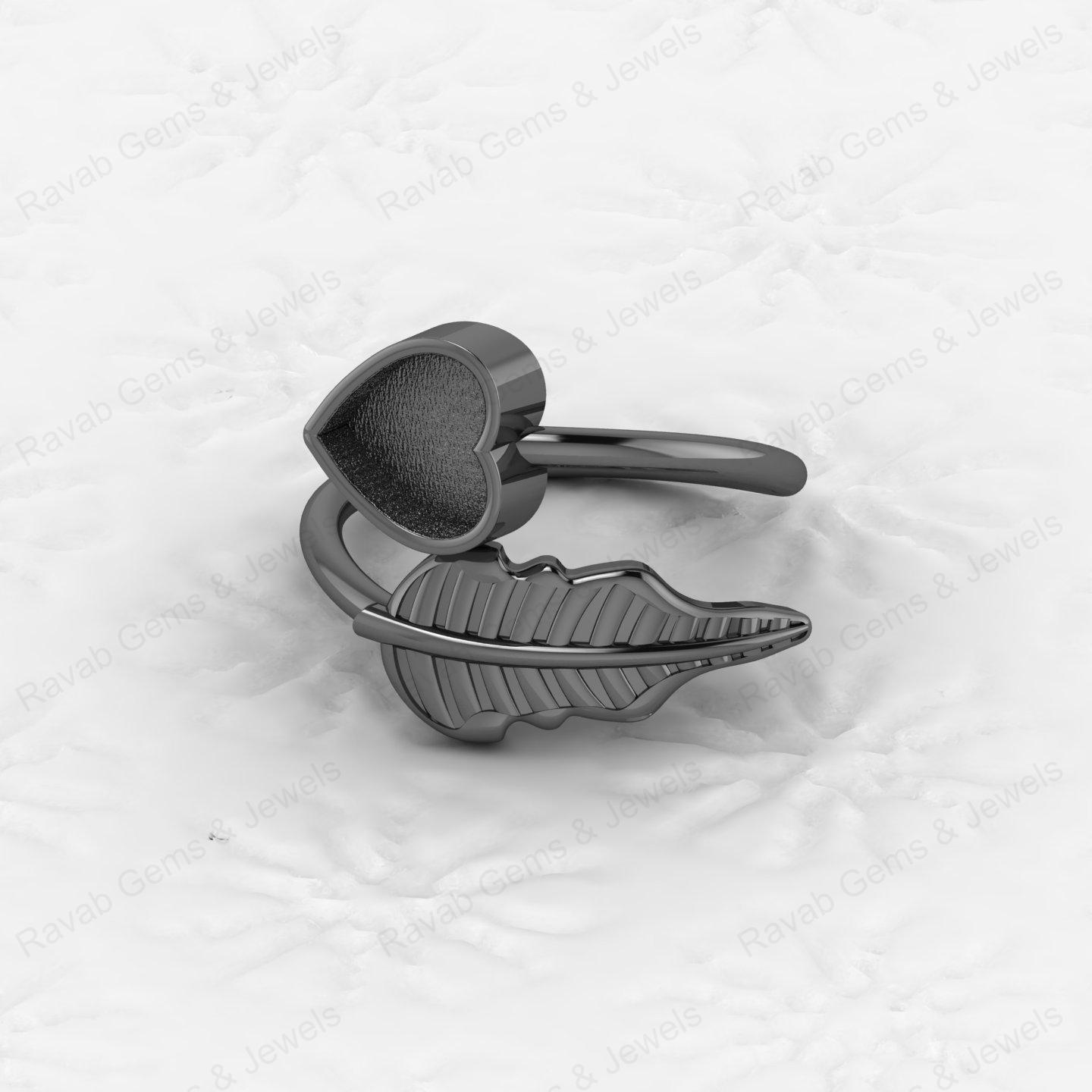 Genuine 925 Silver Leaf & Heart Pear 6x8mm Semi Mount Blank Setting Ring for Gemstone Ashes & Resin Jewelry Findings & Jewelry