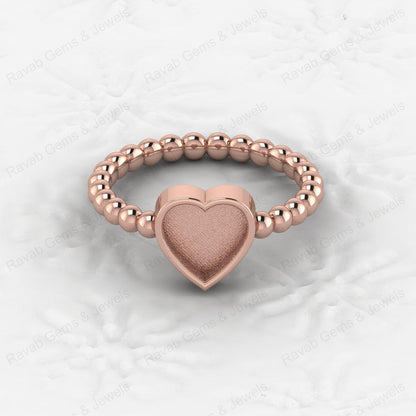 Top Quality 925 Sterling Silver 8mm Heart Semi Mount Beaded Band Ring Good for Resin & Ashes Work Keepsake Breastmilk Jewelry