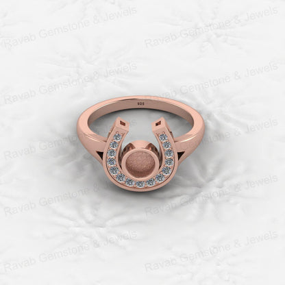 925 Sterling Silver 5mm CZ Semi Mount Horseshoe Ring Blank Setting DIY Resin Ashes Gemstone Keepsake Jewelry Findings