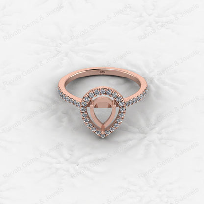 Genuine 925 Silver Pear 6x8mm Semi Mount Prong Blank Setting Ring for Gemstone Ashes & Resin Jewelry Findings & Jewelry Export