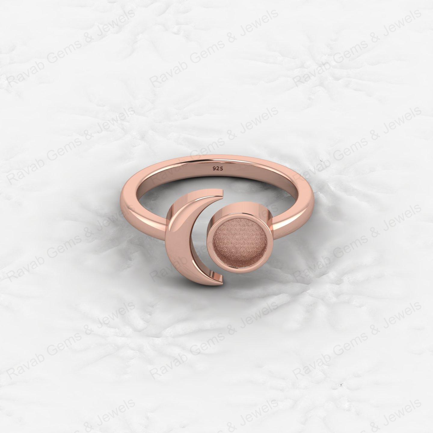 Top Quality Genuine 925 Silver Crescent Moon 6mm Semi Mount Blank Ring Setting for Ashes & Resin Keepsake Breastmilk DIY Jewelry