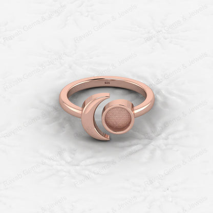 Top Quality Genuine 925 Silver Crescent Moon 6mm Semi Mount Blank Ring Setting for Ashes & Resin Keepsake Breastmilk DIY Jewelry