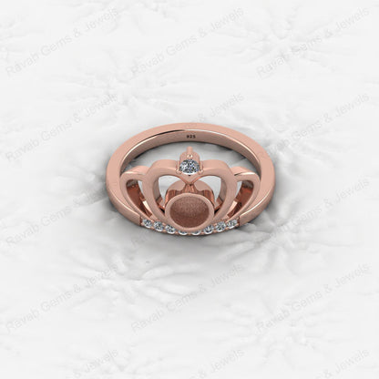 High Quality 925 Silver Princess Crown 6mm Round CZ Semi Mount Blank Bezel Breastmilk Keepsake Resin Ashes Ring Setting Jewelry