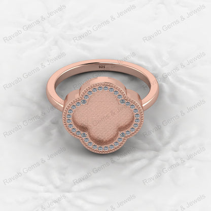 Fine Quality 925 Silver Clover Design Semi Mount Blank Setting Ring for Gemstone Ashes & Resin Findings & Wedding Wear Jewelry
