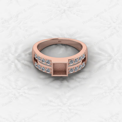 Top Quality 925 Silver 7X7mm Double Band With CZ Semi Mount Blank Setting Ring Good for Resin & Ashes Work Keepsake DIY Jewelry