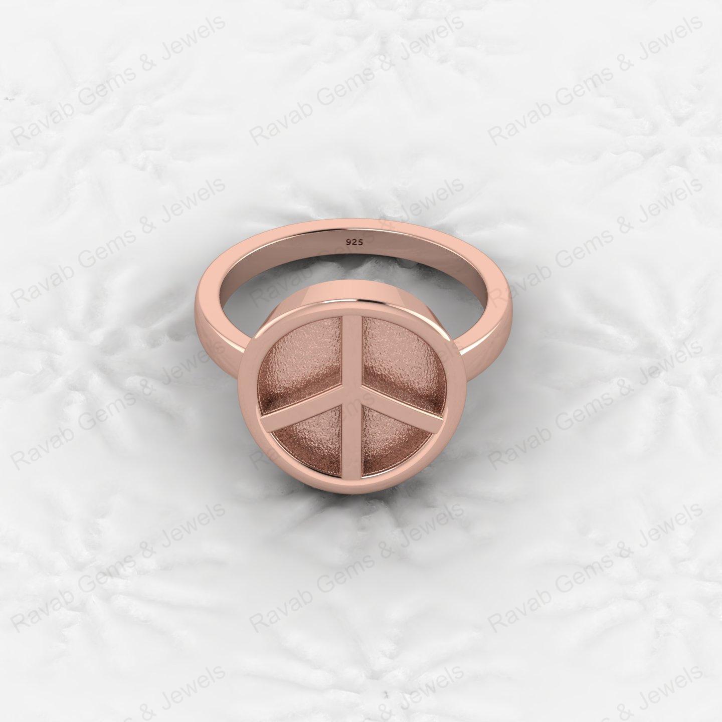 Genuine 925 Silver Peace Symbol Semi Mount Blank Setting Ring for DIY Zodiac Jewelry Resin Ashes Work Keepsake Suppliers