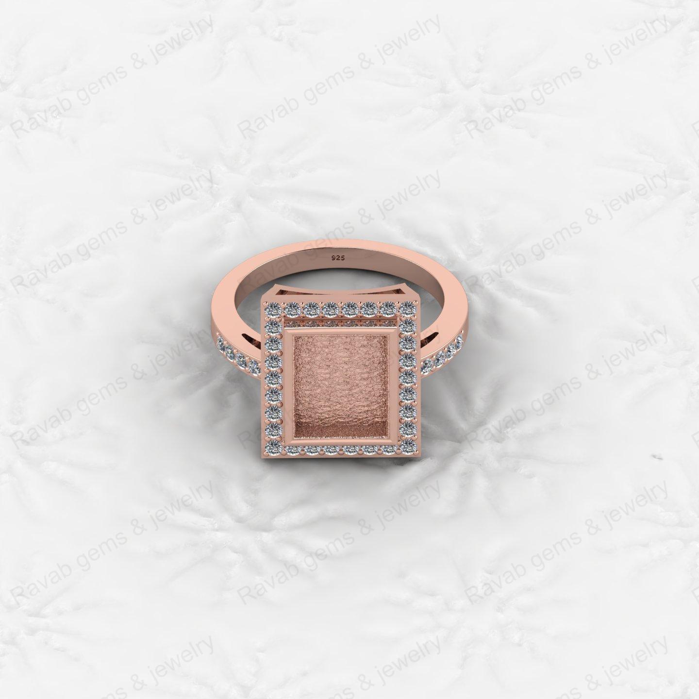 High Quality 925 Silver Rectangle 8x10mm Semi Mount Blank Setting Ring for Gemstone Ashes Resin Jewelry Supply