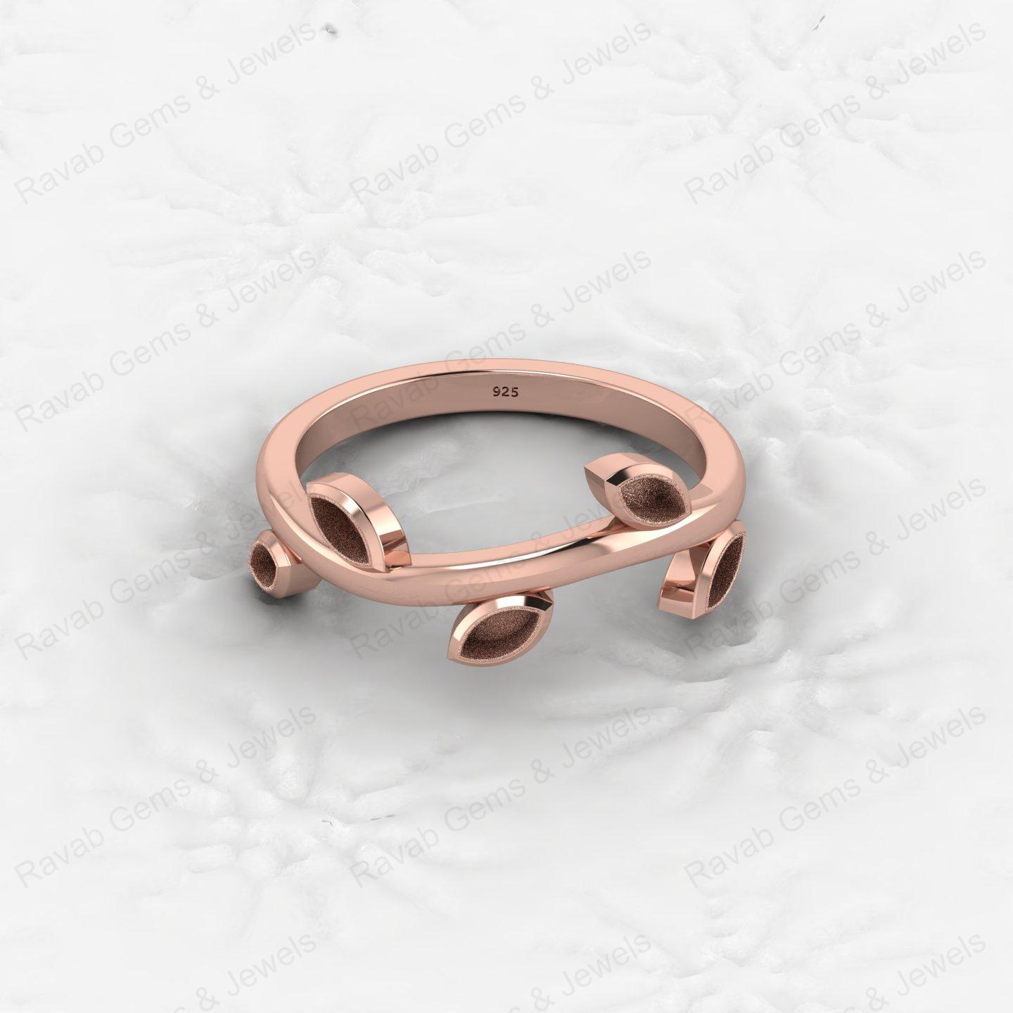 Hot Selling Keepsake Breastmilk DIY Jewelry 925 Silver 2x4mm Marquise Leaf Branch Design Semi Mount Blank Bezel Setting Ring