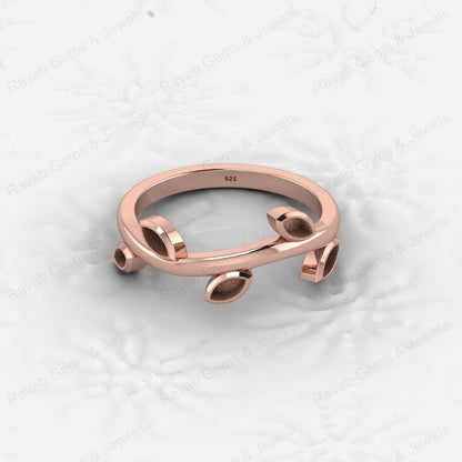 Hot Selling Keepsake Breastmilk DIY Jewelry 925 Silver 2x4mm Marquise Leaf Branch Design Semi Mount Blank Bezel Setting Ring