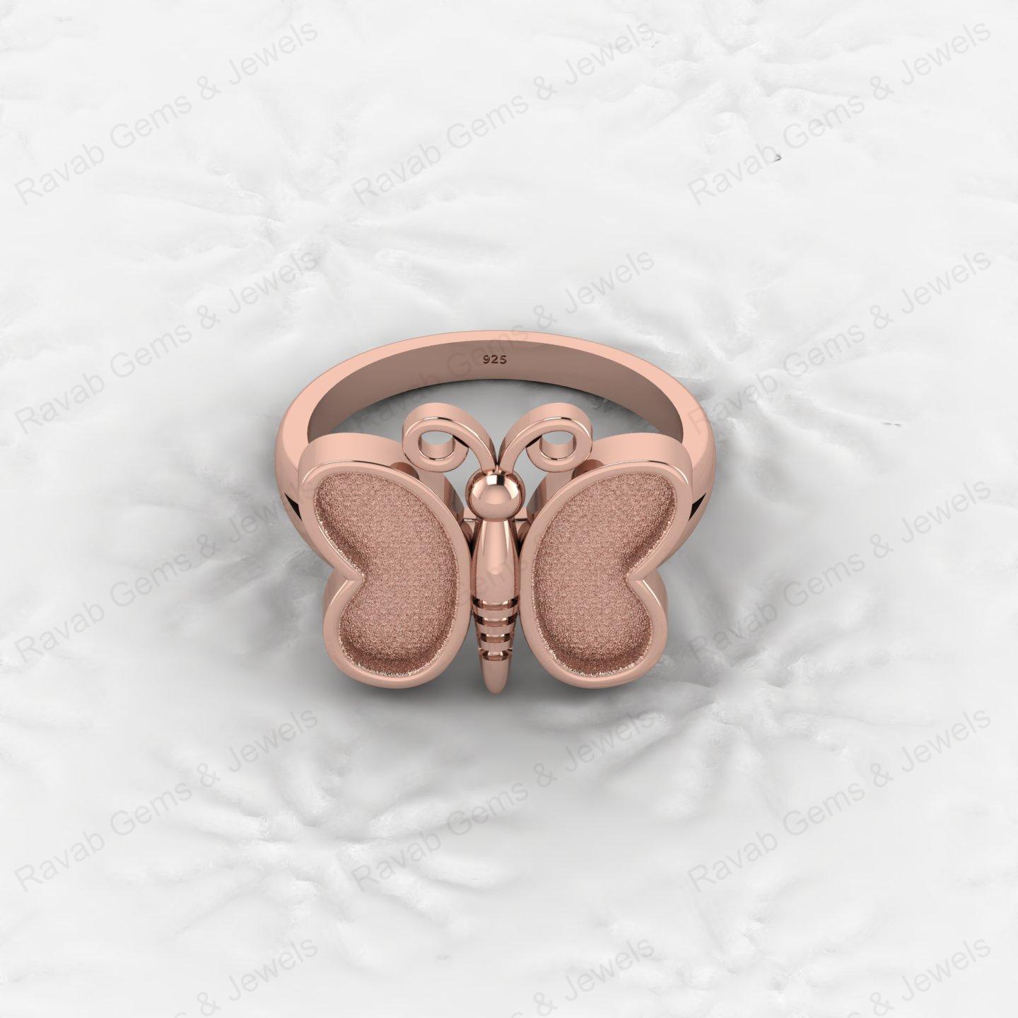 925 Sterling Silver Semi Mount Butterfly Ring Empty Blank for DIY Inlay With Mountain Base Without Stone Keepsake Jewelry