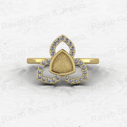 Genuine Solid 925 Sterling Silver Clover Trillion Semi Mount Blank Setting Ring Good for Ashes & Resin Work Breastmilk Jewelry
