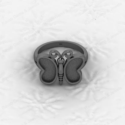 925 Sterling Silver Semi Mount Butterfly Ring Empty Blank for DIY Inlay With Mountain Base Without Stone Keepsake Jewelry