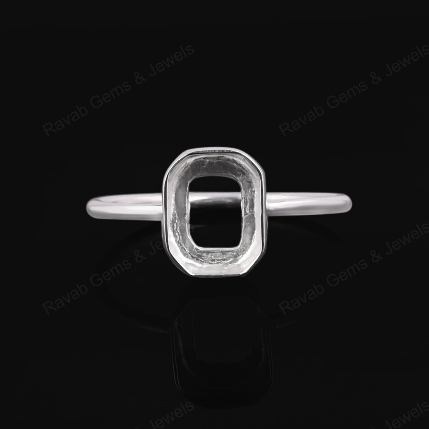 Genuine Solid 925 Sterling Silver Octagon Shape 8x10mm Bezel Setting Semi-Mount Blank Setting Simple Band Fine Ring For Women