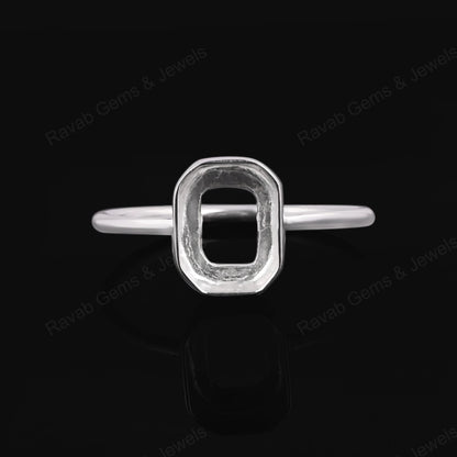 Genuine Solid 925 Sterling Silver Octagon Shape 8x10mm Bezel Setting Semi-Mount Blank Setting Simple Band Fine Ring For Women