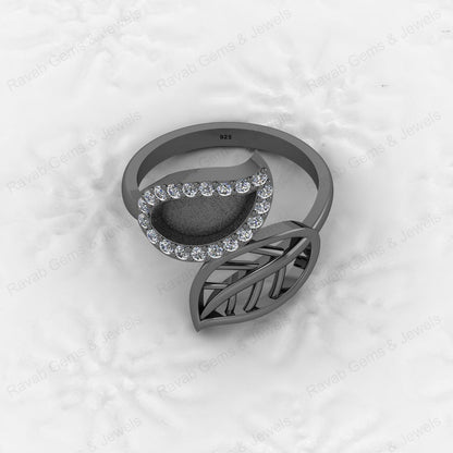 Genuine 925 Silver Nature Inspired Leaf With CZ Semi Mount Blank Setting Ring Good for Resin & Ashes Work Keepsake DIY Jewelry