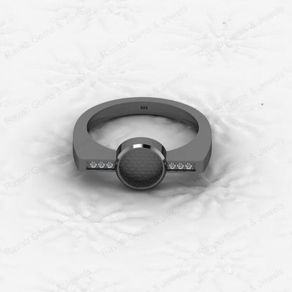 Best Quality 925 Silver Signet Design 7mm Semi Mount Blank Setting Ring for Gemstone Ashes & Resin Jewelry Findings & Components