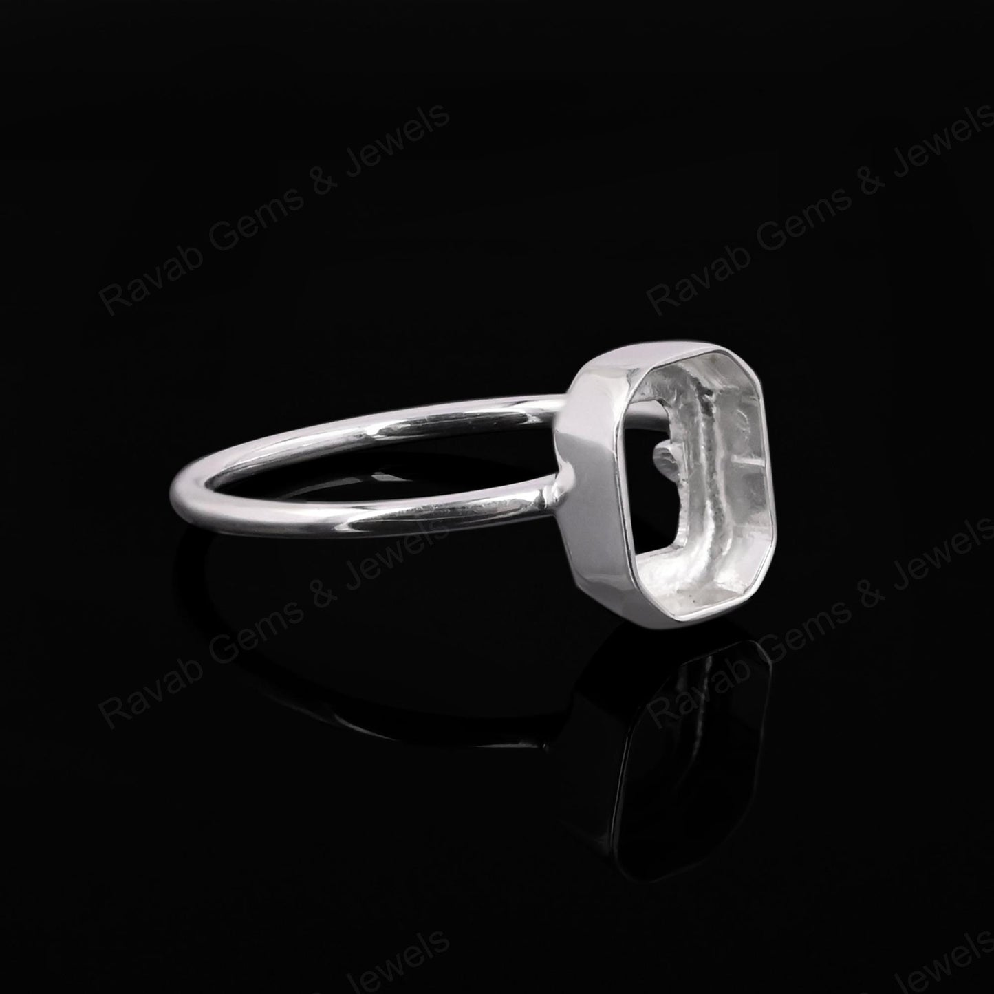 Genuine Solid 925 Sterling Silver Octagon Shape 8x10mm Bezel Setting Semi-Mount Blank Setting Simple Band Fine Ring For Women