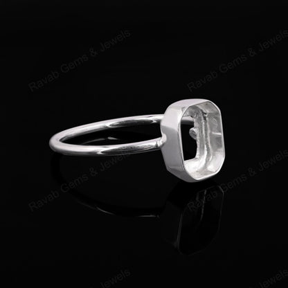 Genuine Solid 925 Sterling Silver Octagon Shape 8x10mm Bezel Setting Semi-Mount Blank Setting Simple Band Fine Ring For Women