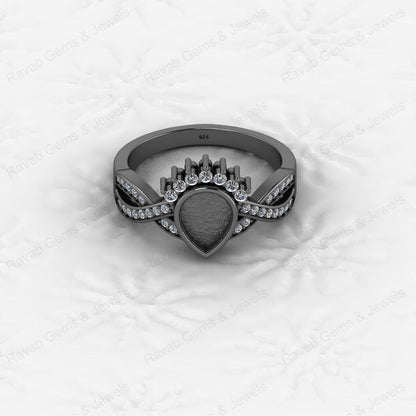 Genuine 925 Sterling Silver Pear 6x8mm Semi Mount Blank Setting Cocktail Ring Breastmilk Keepsake Fine Engagement Jewelry