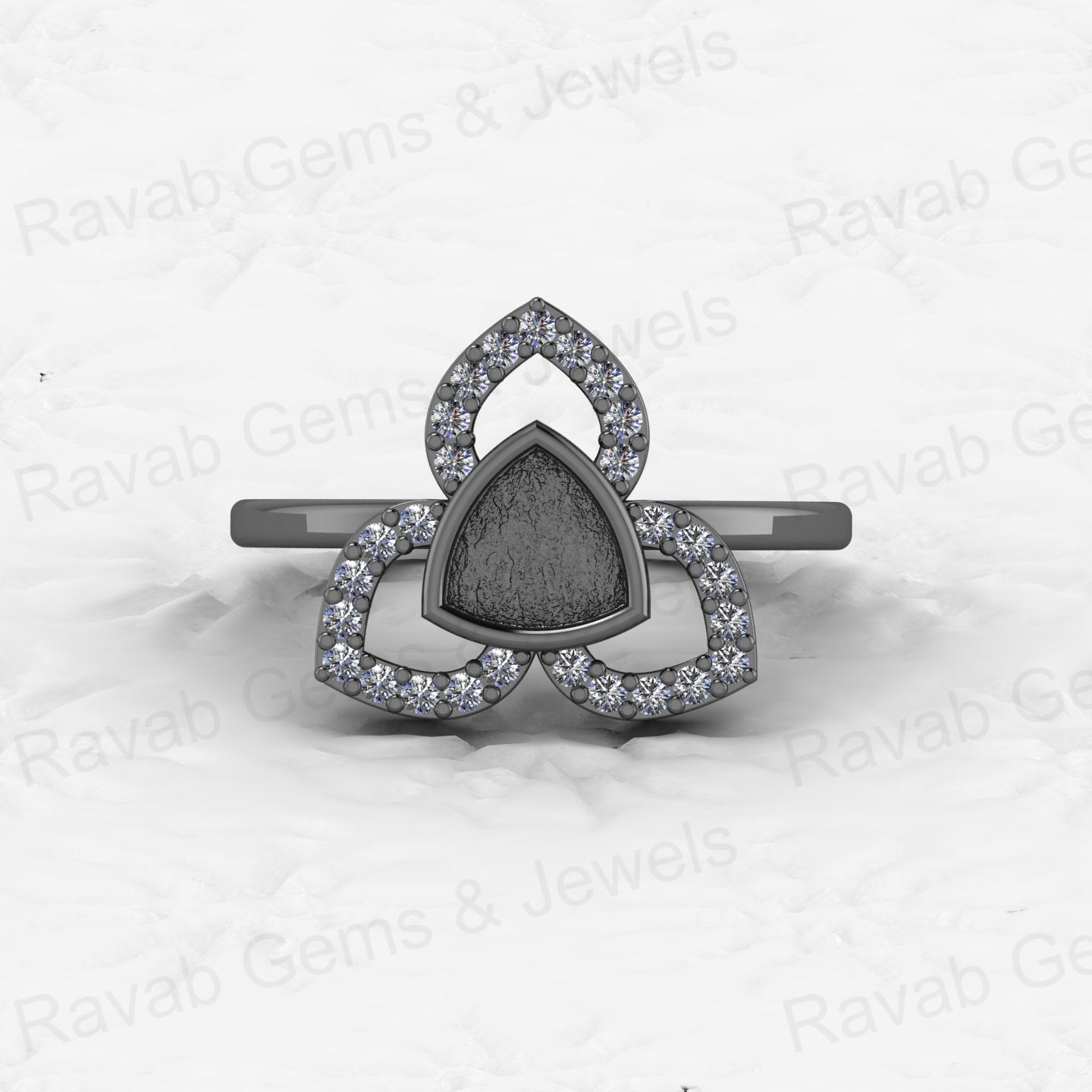 Genuine Solid 925 Sterling Silver Clover Trillion Semi Mount Blank Setting Ring Good for Ashes & Resin Work Breastmilk Jewelry