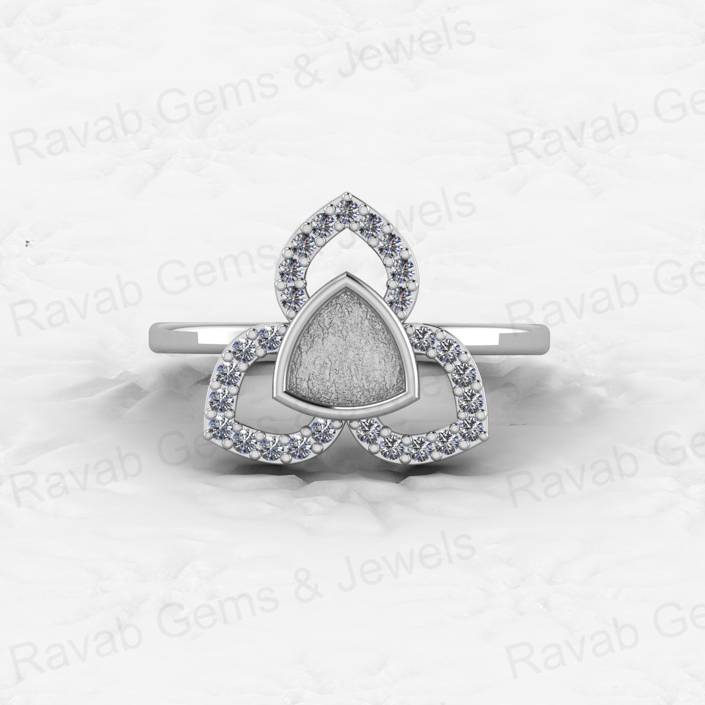 Genuine Solid 925 Sterling Silver Clover Trillion Semi Mount Blank Setting Ring Good for Ashes & Resin Work Breastmilk Jewelry