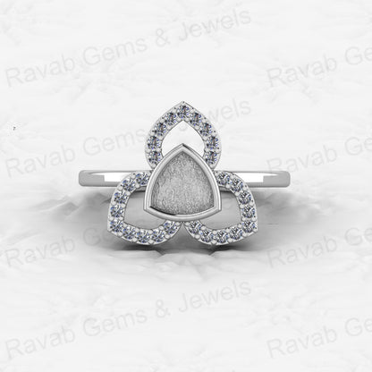 Genuine Solid 925 Sterling Silver Clover Trillion Semi Mount Blank Setting Ring Good for Ashes & Resin Work Breastmilk Jewelry