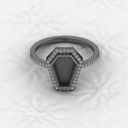 Custom Design 925 Sterling Silver Coffin Shape CZ Semi Mount Blank Setting Ring for Gemstone Findings Without Stone Jewelry