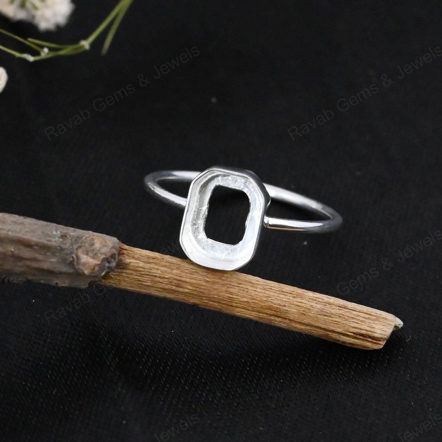 Genuine Solid 925 Sterling Silver Octagon Shape 8x10mm Bezel Setting Semi-Mount Blank Setting Simple Band Fine Ring For Women