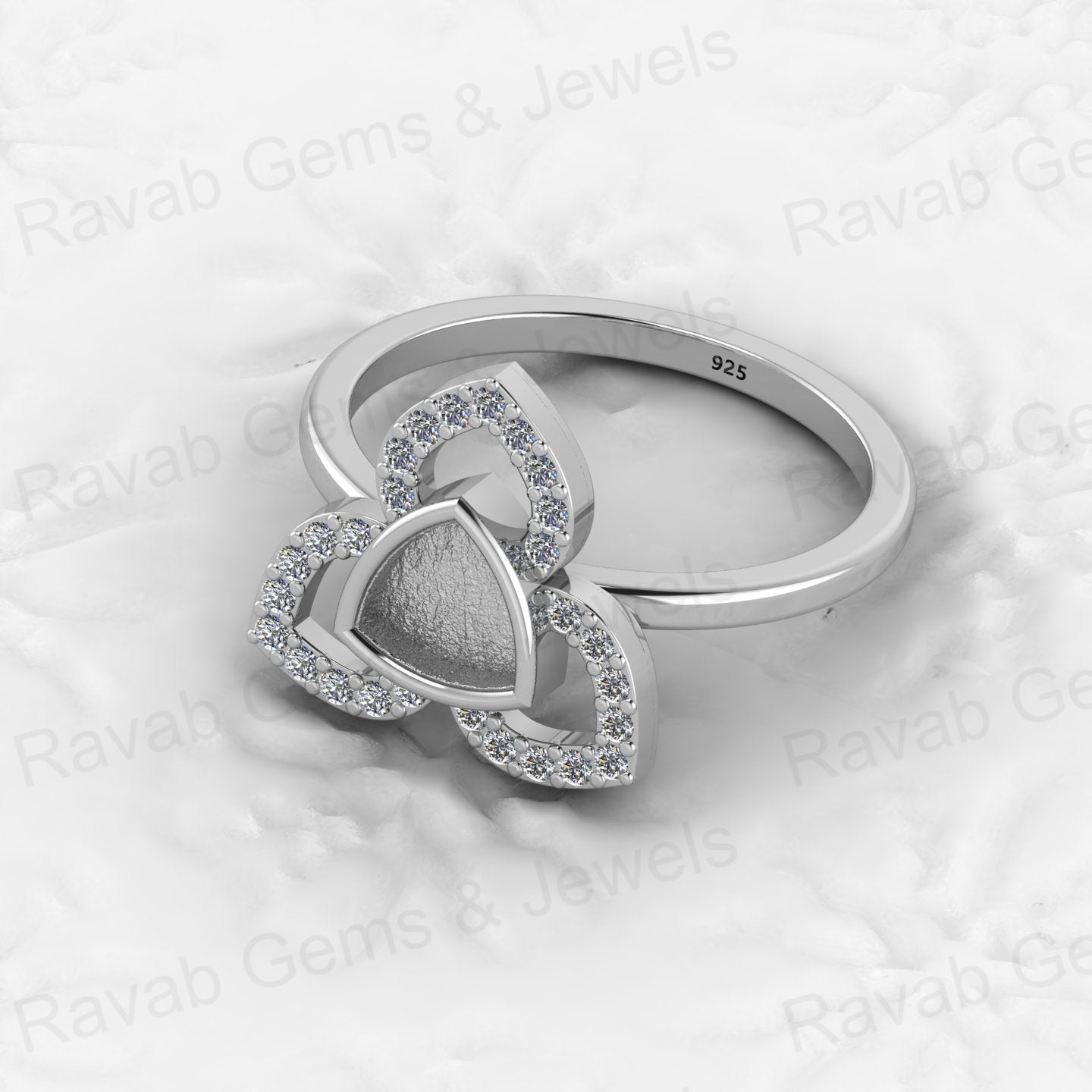 Genuine Solid 925 Sterling Silver Clover Trillion Semi Mount Blank Setting Ring Good for Ashes & Resin Work Breastmilk Jewelry
