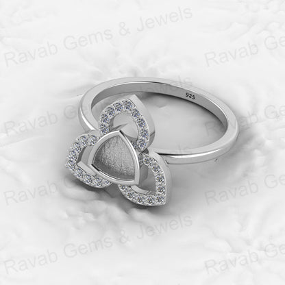 Genuine Solid 925 Sterling Silver Clover Trillion Semi Mount Blank Setting Ring Good for Ashes & Resin Work Breastmilk Jewelry