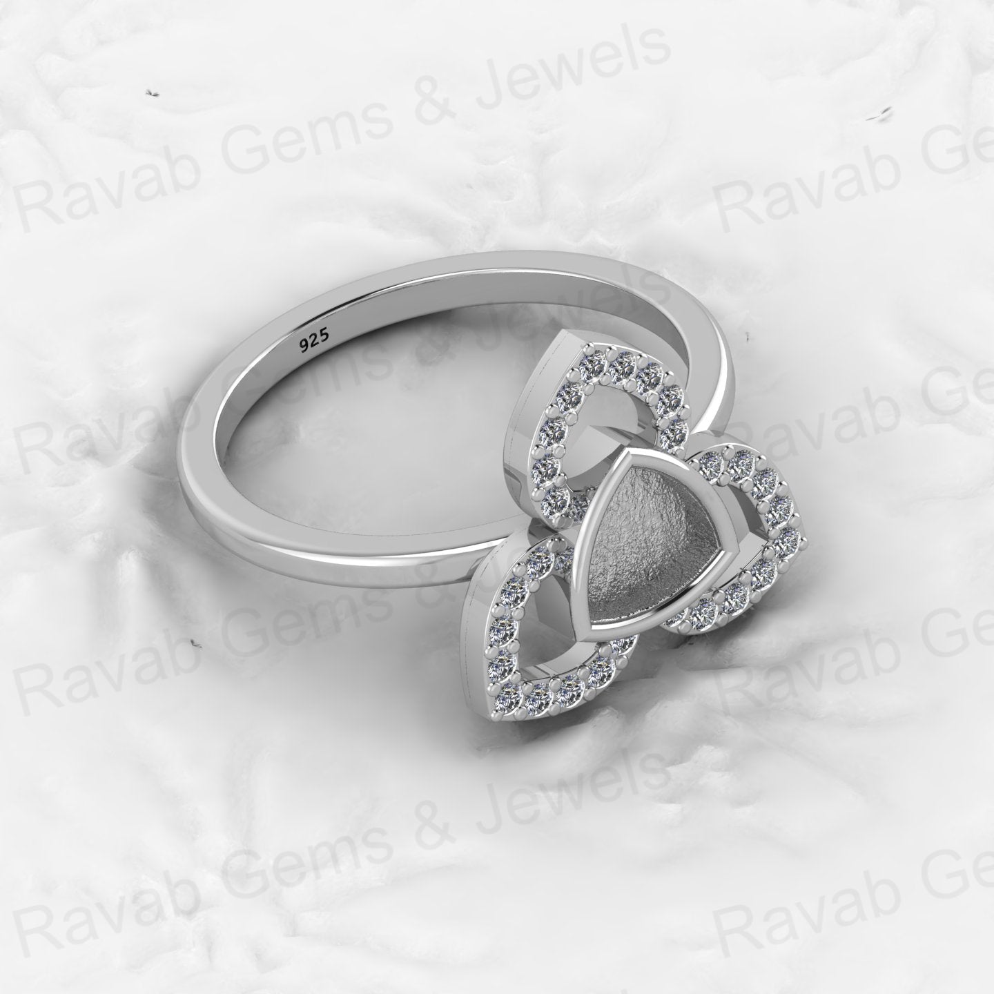Genuine Solid 925 Sterling Silver Clover Trillion Semi Mount Blank Setting Ring Good for Ashes & Resin Work Breastmilk Jewelry