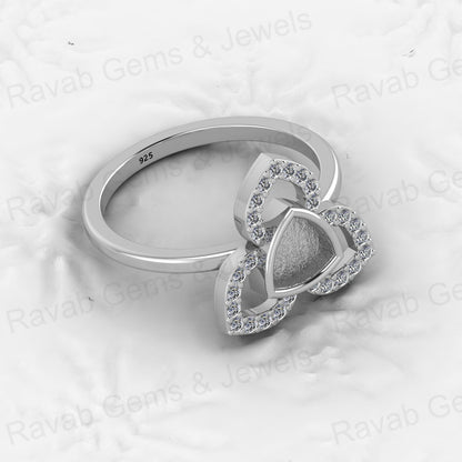 Genuine Solid 925 Sterling Silver Clover Trillion Semi Mount Blank Setting Ring Good for Ashes & Resin Work Breastmilk Jewelry