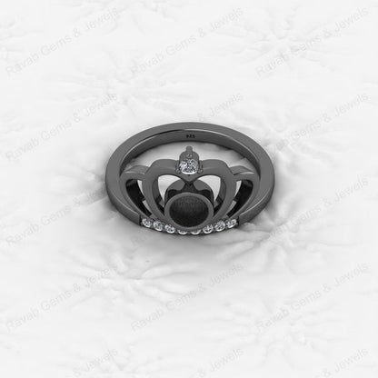 High Quality 925 Silver Princess Crown 6mm Round CZ Semi Mount Blank Bezel Breastmilk Keepsake Resin Ashes Ring Setting Jewelry