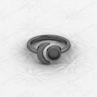 Top Quality Genuine 925 Silver Crescent Moon 6mm Semi Mount Blank Ring Setting for Ashes & Resin Keepsake Breastmilk DIY Jewelry
