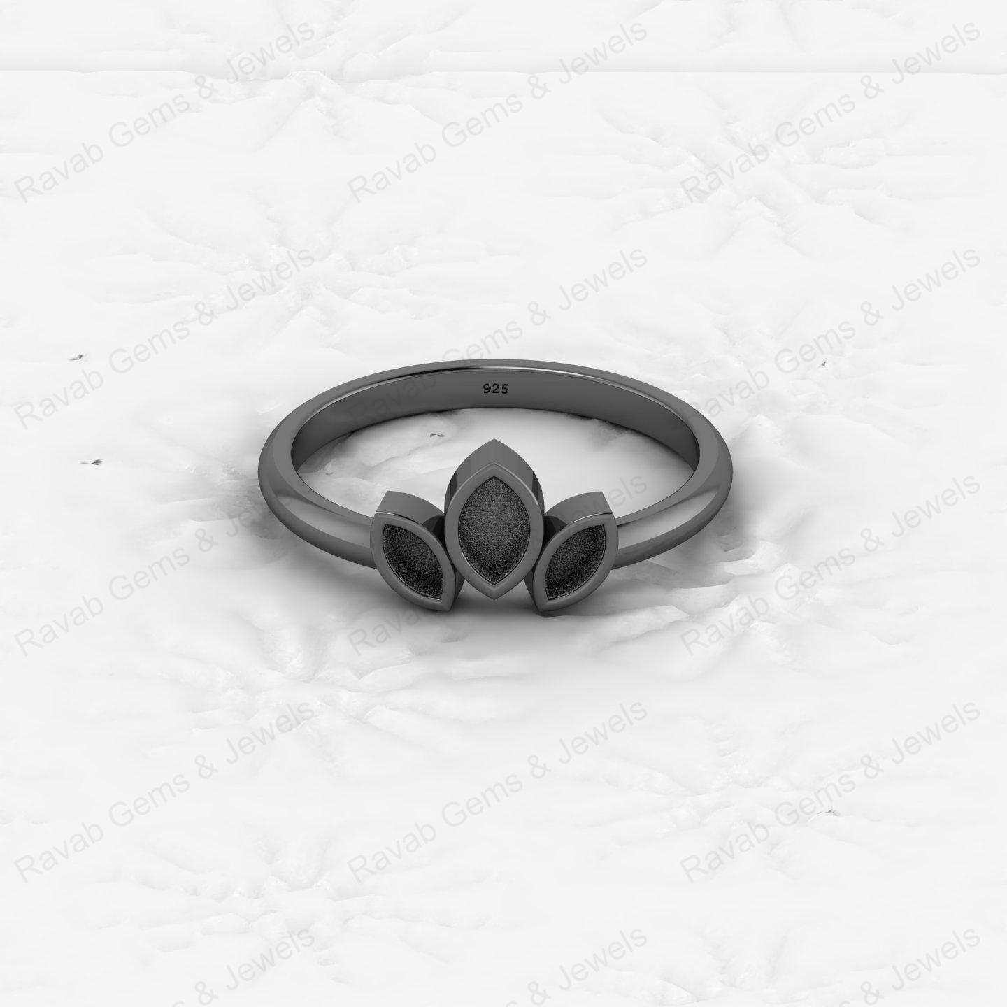 Genuine 925 Silver 2x4mm to 3x5mm Triple Marquise Semi Mount Blank Setting Ring Good for Resin & Ashes Work Keepsake DIY Jewelry