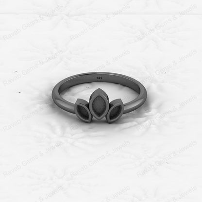 Genuine 925 Silver 2x4mm to 3x5mm Triple Marquise Semi Mount Blank Setting Ring Good for Resin & Ashes Work Keepsake DIY Jewelry